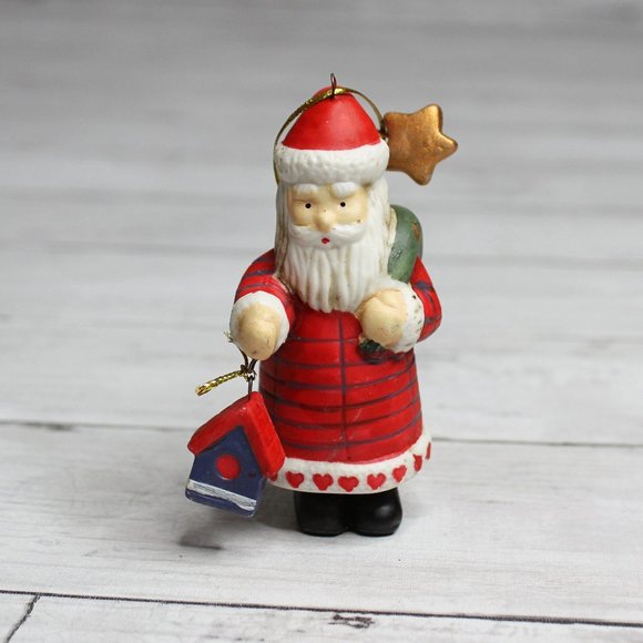 Vintage Christmas Tree Ornament Porcelain Santa Claus Birdhouse - Picture 1 of 4